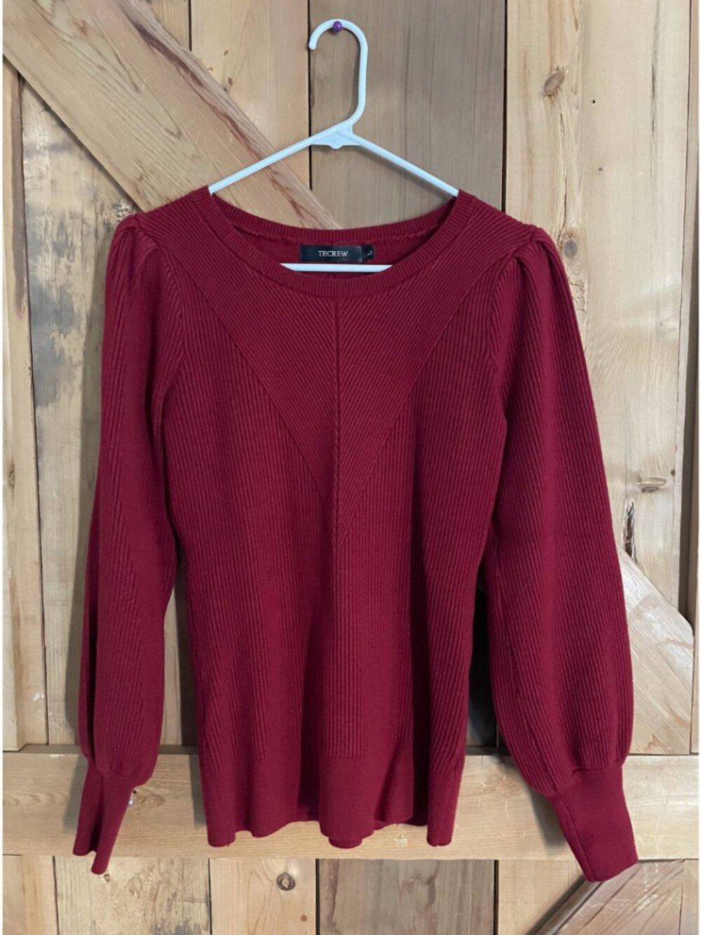 Tecrew Ribbed Deep Red Sweater, Size L, - Picture 2 of 5